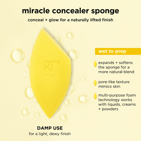 Real Techniques Miracle Concealer Sponge, Makeup Sponge for Liquids & Creams, Yellow, 1 Count