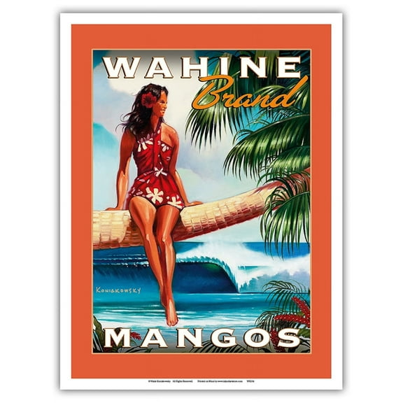 Wahine Brand Mangos - Hawaiian Woman - Vintage Advertising Poster by Wade Koniakowsky - Master Art Print (Unframed) 9in x 12in