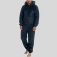 thumbnail image 2 of KKBOTIVE Winter Fuzzy Onesies Pajamas for Men Hoodie Zipper Jumpsuits Loungewear Long Sleeve Warm Romper Adult Fall Winter Loungewear Navy Size: S, 2 of 6