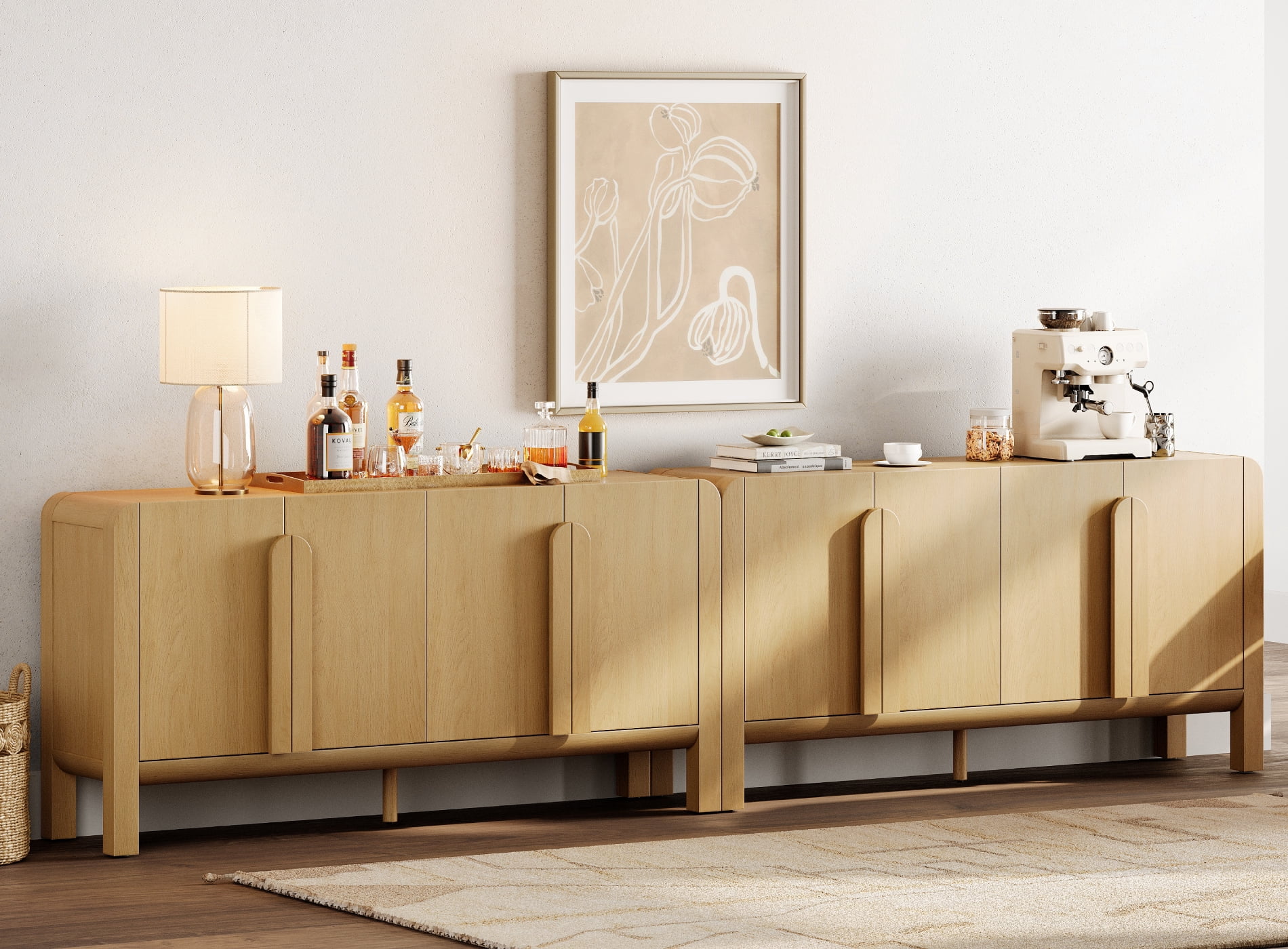 Set of 2 Sideboard Buffet with Storage, Modern 126" Wood Credenza with Doors and Adjustable Shelves for Kitchen，Living Room
