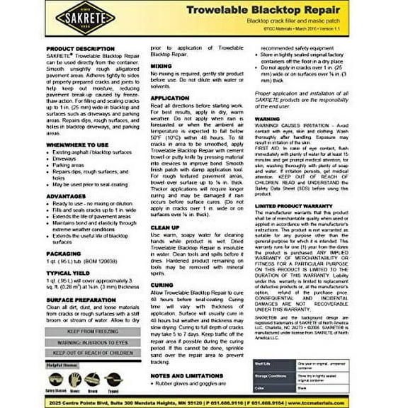 Sakrete Trowelable Blacktop Repair (Quart, 1)