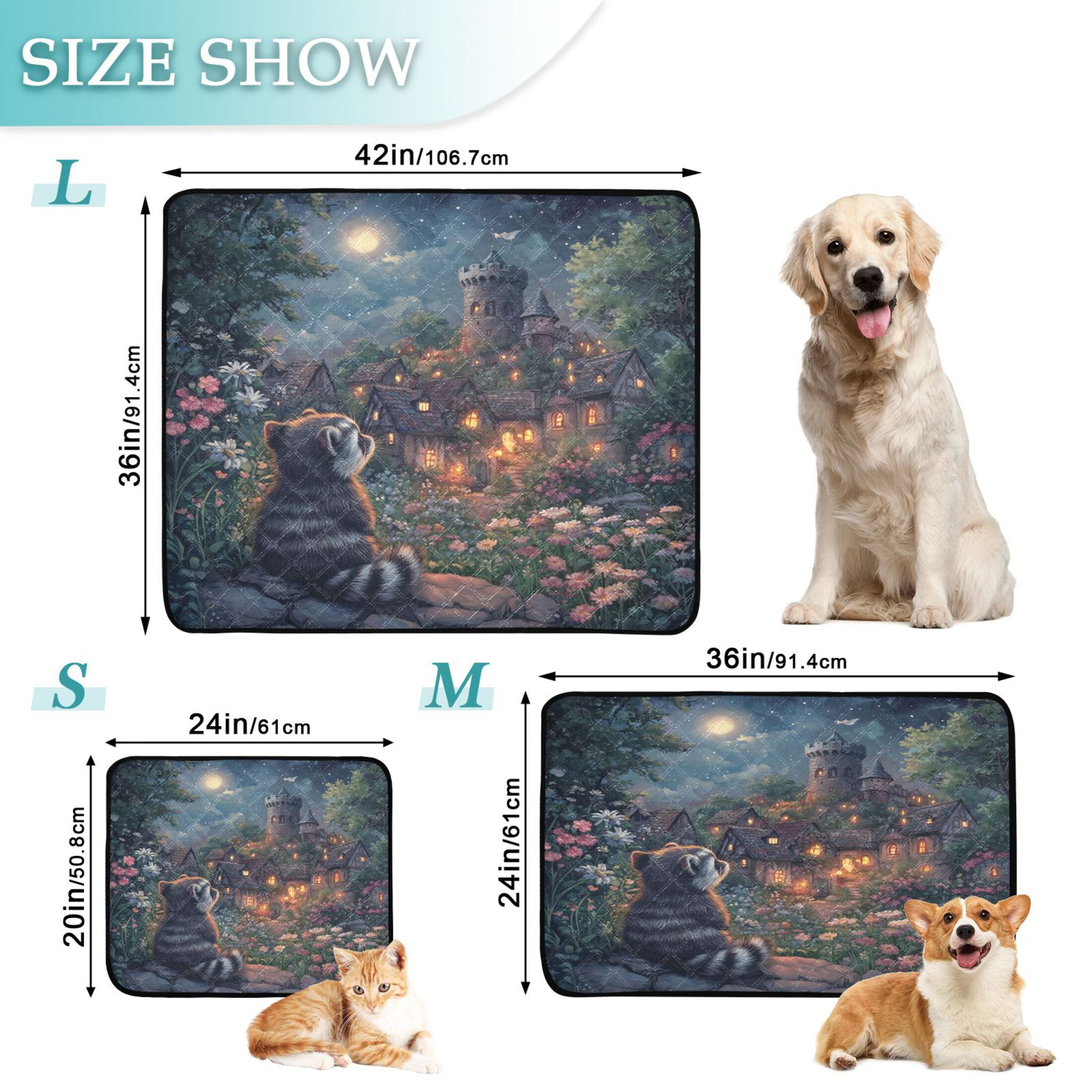 Qxltty Raccoon Trip Cat litter Pads Pet Set of 2 Diaper Mats Center Anti-leakage Layer Absorbent Soft and Comfortable