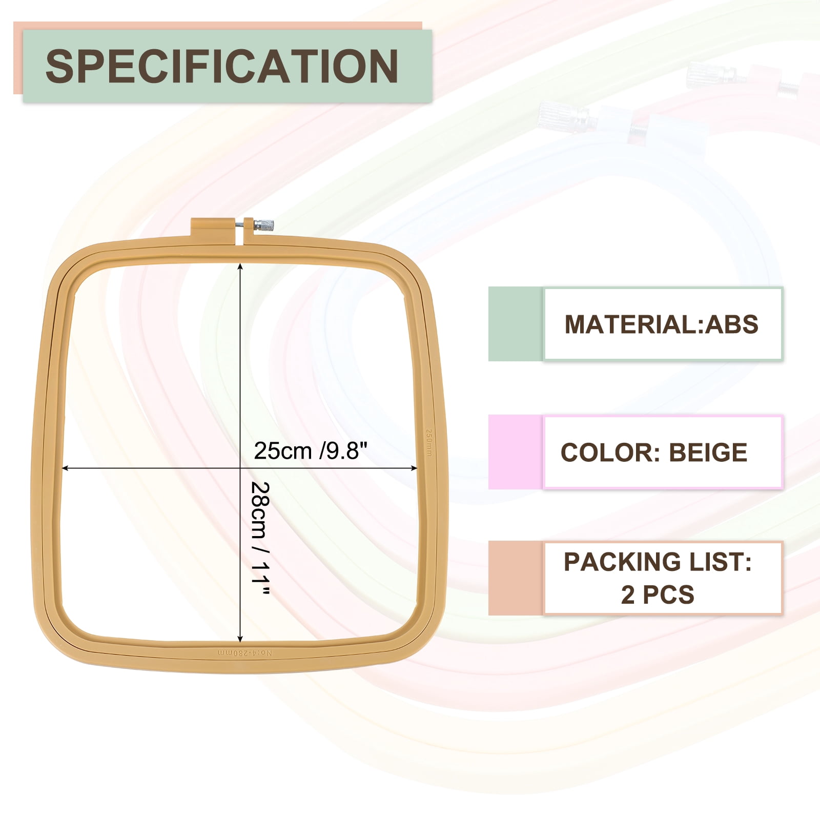Uxcell 2 Pieces 9.8" x 11" Square Embroidery Hoops, ABS Adjustable Cross Stitch Hoops, Beige