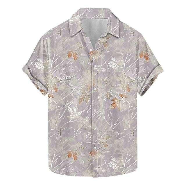 Camisas de Manga Corta de los Hombres Casual Hoja Impresión Solapa Superior, Mezcla de Poliéster/Spandex de la Moda para la Fiesta Y la Playa