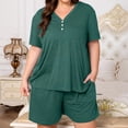 thumbnail image 4 of Domzest Womens Plus Size Short Pajama Sets V Neck Button Up Top & Drawstring Elastic Waist Shorts with Pockets 2026 Summer Loose Fit Sleepwear Sets Green XL, 4 of 7