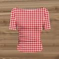 thumbnail image 5 of Htigea Plaid T-Shirts for Women Slim Short Sleeve Boat Neck Tops Cute Tees Y2K Trendy Side Ruched Summer Shirt Red S, 5 of 7