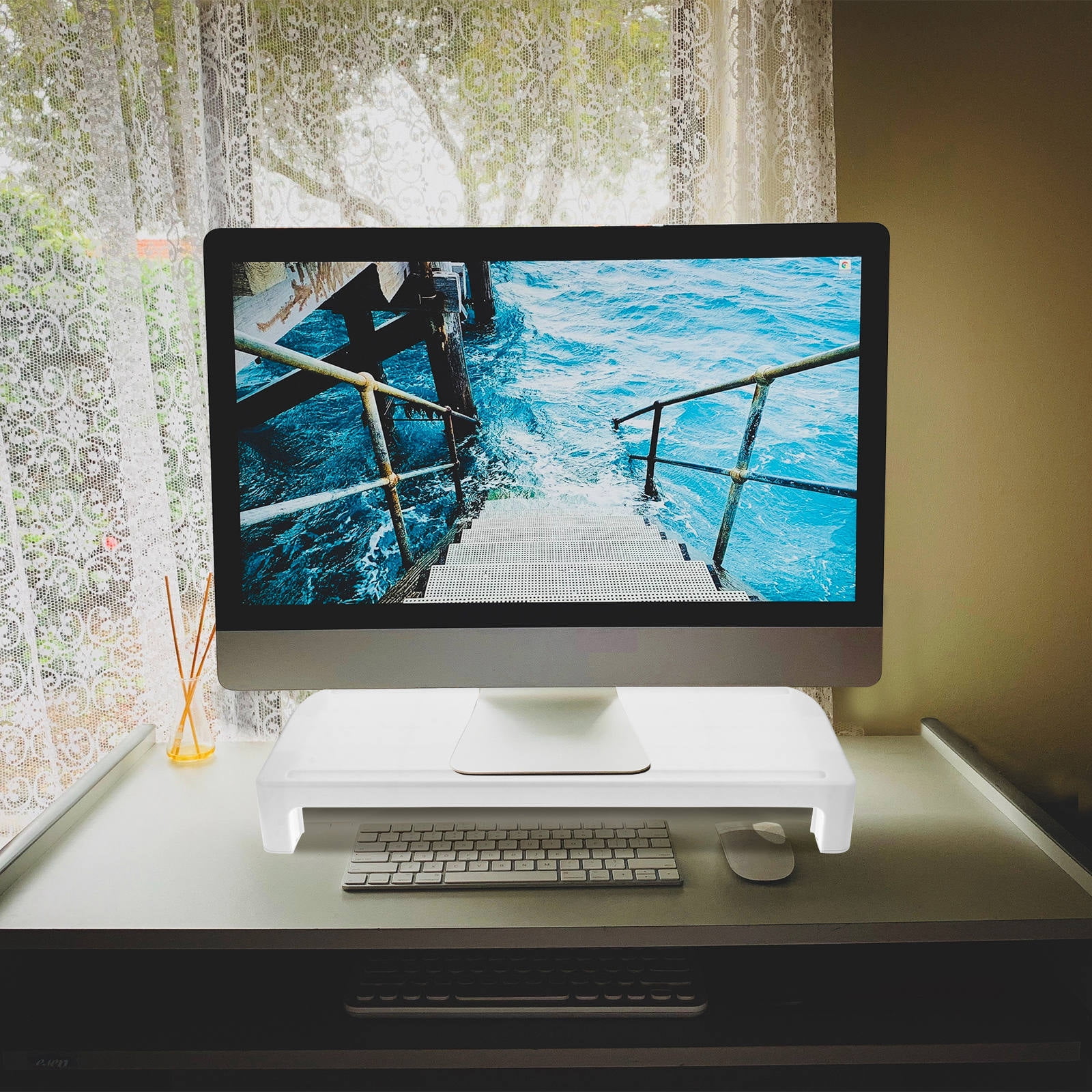 FRCOLOR Riser Computer Heightened Shelf Adjustable Desktop Stand 53.5X22X7.3CM White