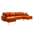 thumbnail image 6 of 114" Modular Sectional Sofa, Modern Soft Cushion L Shaped Couch with Ottoman, Armrest and Metal Legs, Sleeper Accent Sofa Set for Living Room, Small Space, Orange, 6 of 9