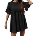 thumbnail image 2 of Robe d'Été pour Femmes 2024 Mode Grande Taille Décontractée Unie Manches Courtes Bouffantes Col Rond Robe Longue pour Dames 50 % de Réduction Liquidation!, 2 of 9