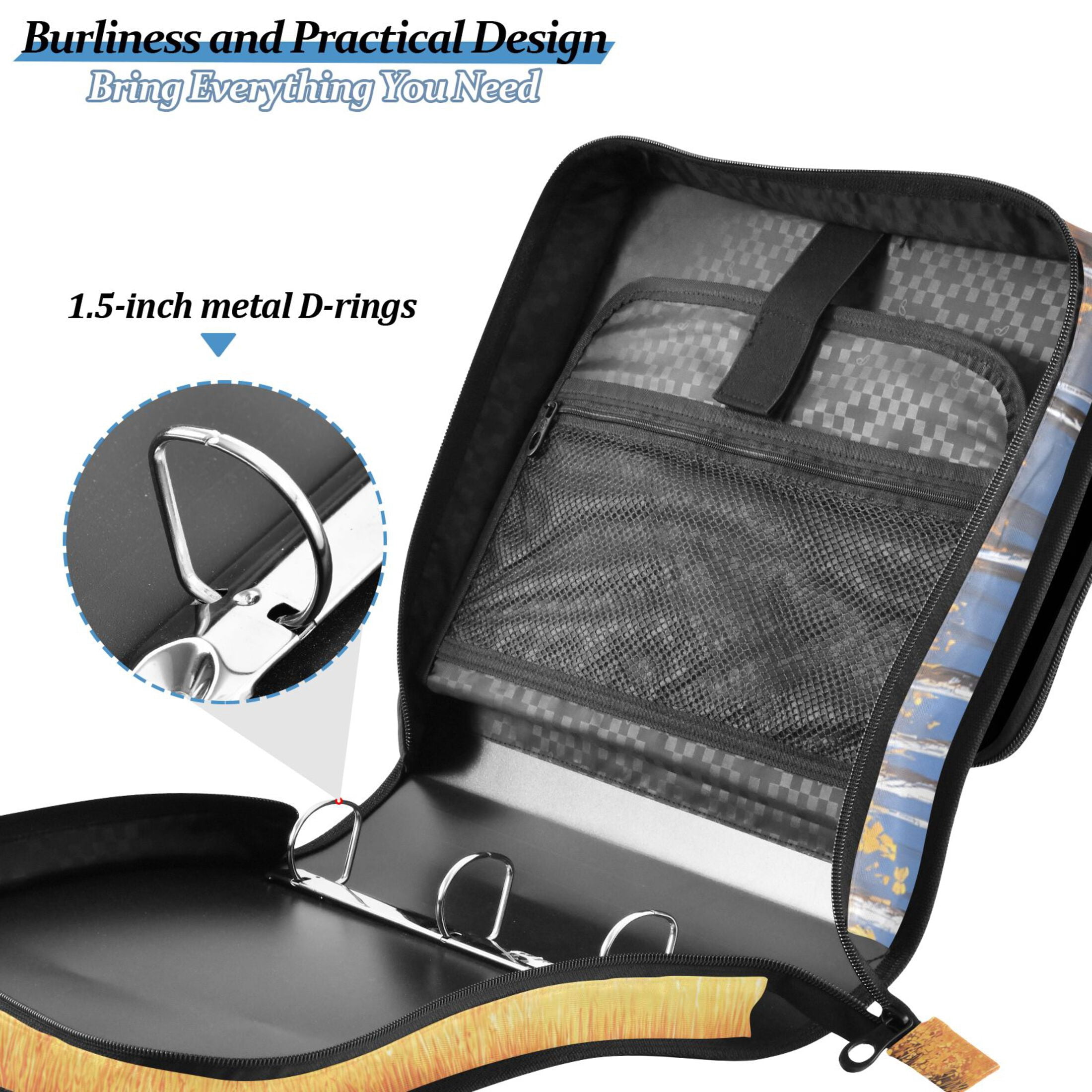3 Ring Zipper Binder with Shoulder Strap Waterproof Trapper Keeper 2 Inch D-Ring 500 Sheets Capacity Ducks in Boat on River