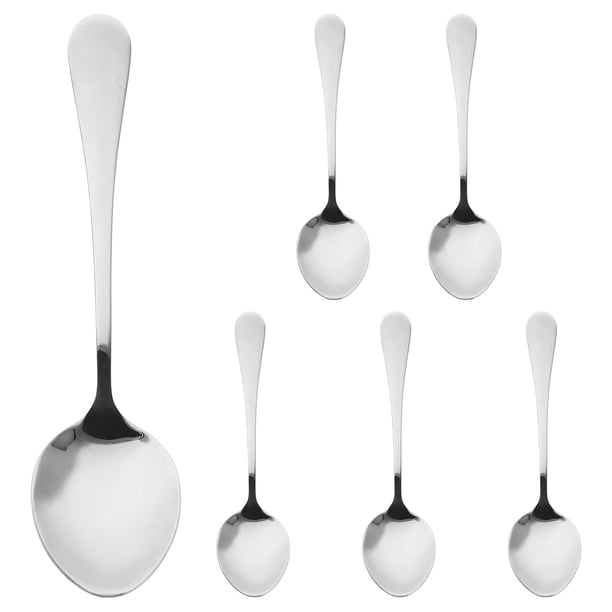 6 cucharas de acero inoxidable con mango largo para comer, ideales para postres, sopas y vajilla occidental. Cucharas para espresso.