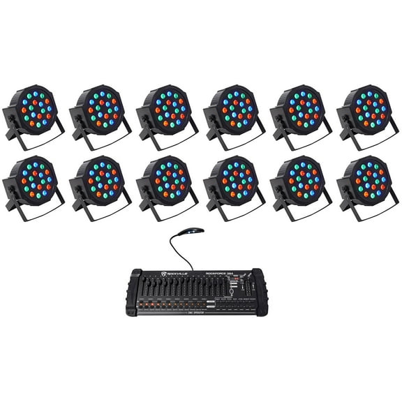 12 Rockville RockPAR50 LED RGB Par Can DJ/Club Wash Lights 384 Ch DMX Controller