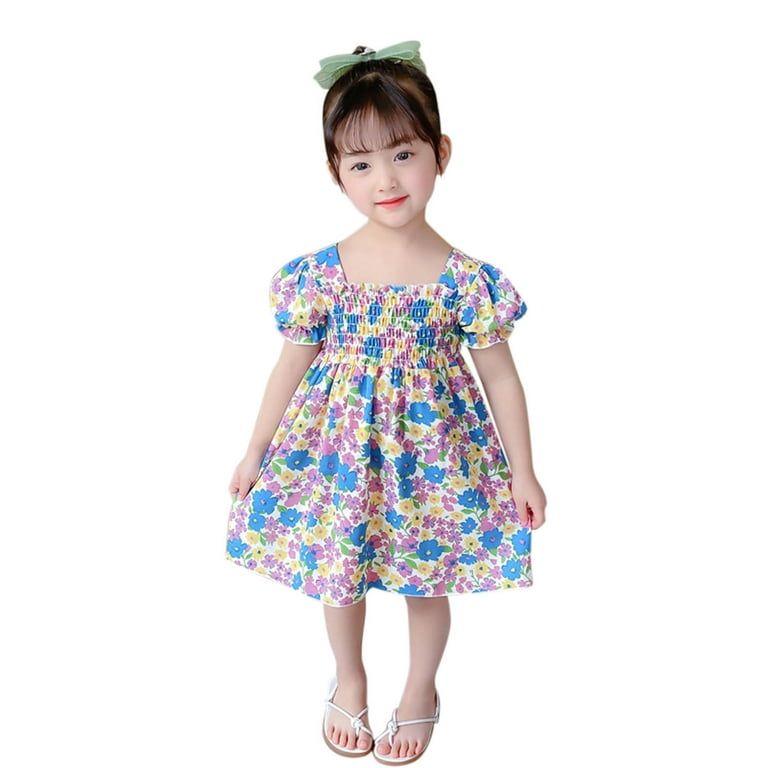 JDEFEG Kids Clothes Girls 5-6 Years Toddler Girls Short Sleeve Beach  Dresses Kids Floral Printed Princess Dress Clothes Elastic Shirt Cotton  Blend