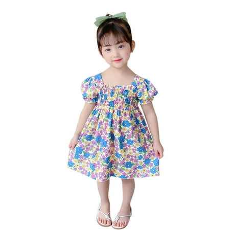 

Toddler Girls Short Sleeve Dresses Kids Floral Printed Princess Dress Clothes