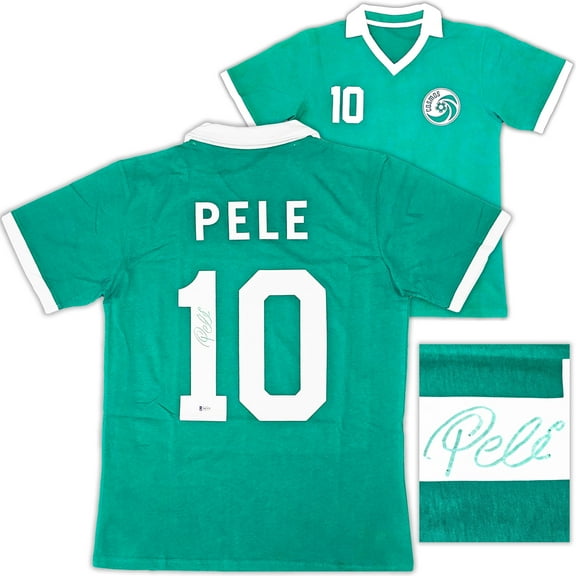 New York Cosmos Pele Autographed Green Jersey Beckett BAS 194363