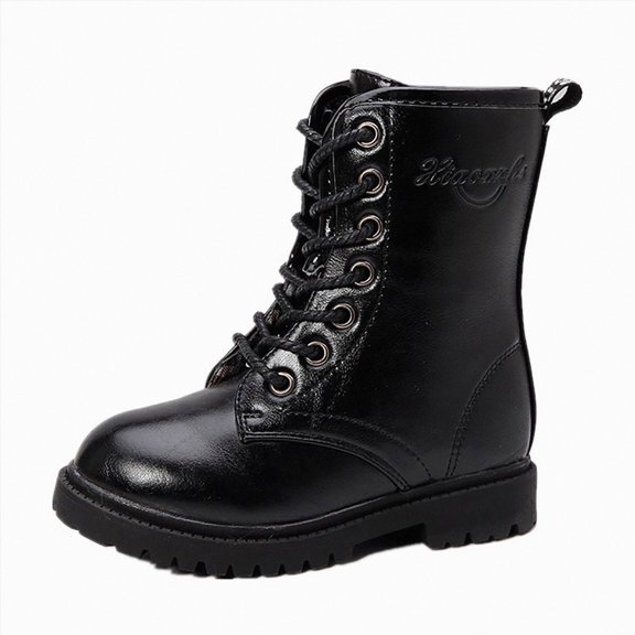 KPOPLK Girls Ankle Boots Fall Chunky Heel with Classic Lace Up Buckle Straps Dress Booties for Little Kids/Big Kids(12.5,Black)