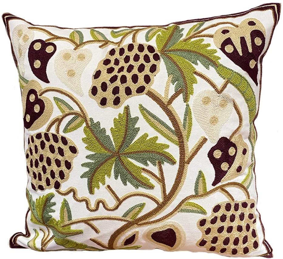 Square 18x18 Pillow Cover Handmade Cotton Cover for Bohemian Throw Pillows with Beautiful Modern Floral Patterns and Invisible Zipper Decorative Embroidered Boho Pillow Cover