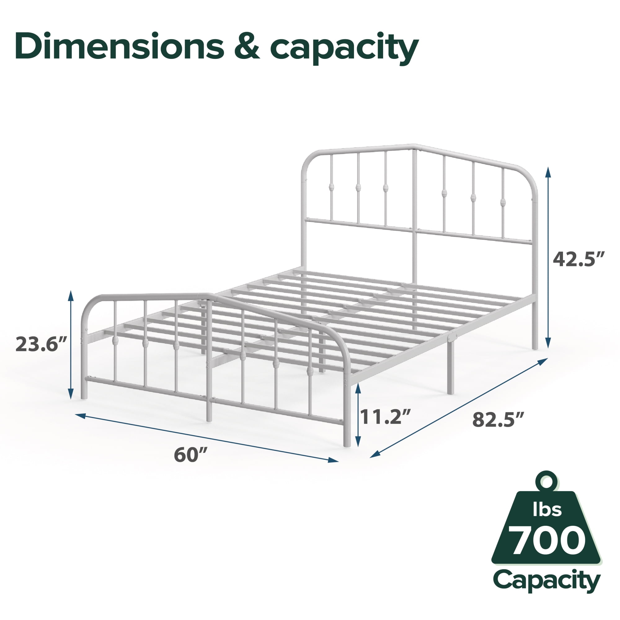 Zinus Heidi 42.5" Metal Platform Bed Frame, White, Queen