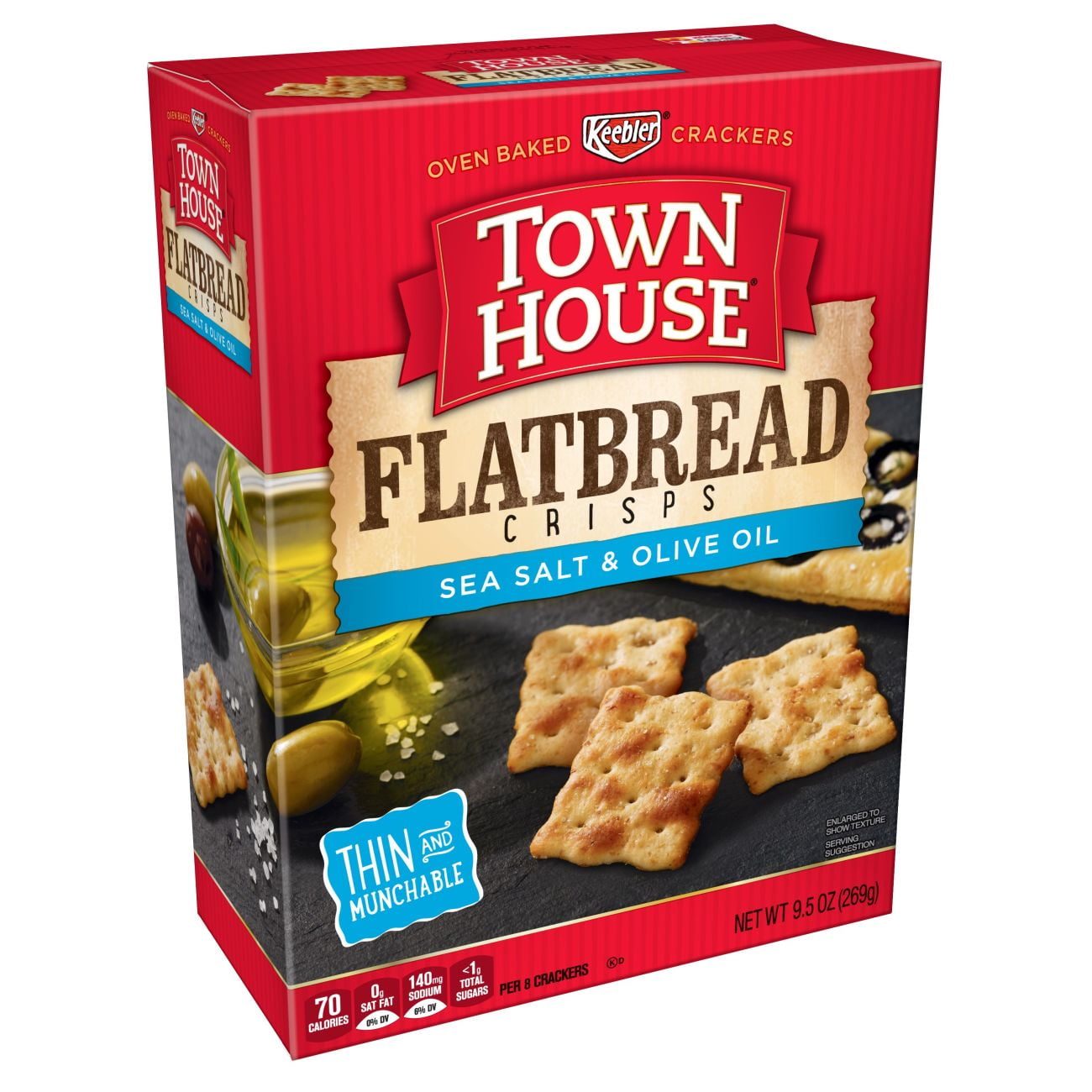 Town House Flatbread Crisps Crackers, Sea Salt & Olive Oil, 9.5 Oz
