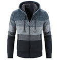 thumbnail image 2 of SWSMCLT Men's Hooded Sweatshirt Bold Cardigan Sweater Zip Up Hoodie Thermal Warm Striped Casual Long Sleeve Fuzzy Fleece Lined Jacket Thick Knitted Knit Slim Fit Navy 36, 2 of 5