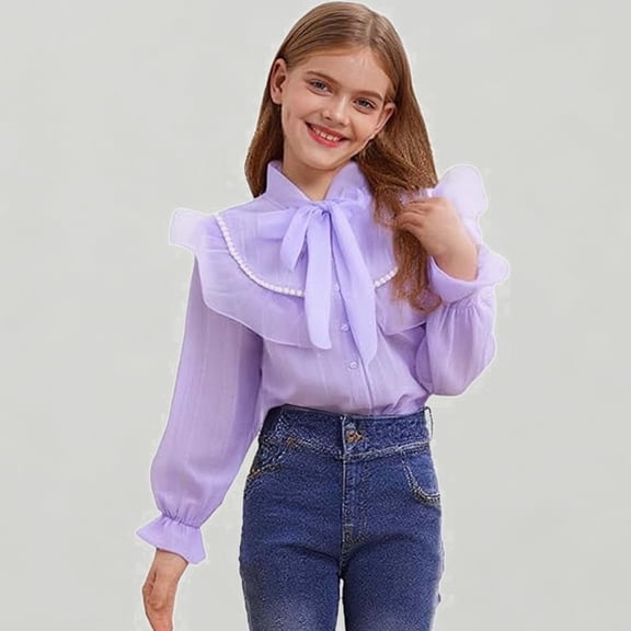 Xijirk Kids Girls Long Sleeve Party Blouse Elegant Ruffled Button Down Shirt for School,11-12 Years
