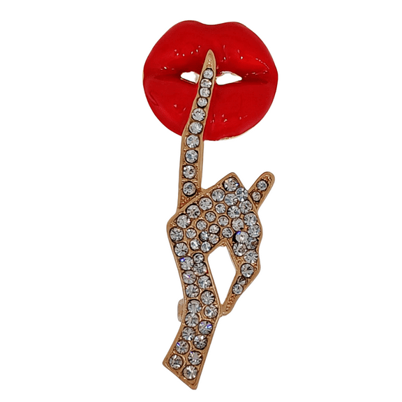 Lips Brooch, Clear Crystals, Gold-toned