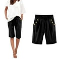 thumbnail image 2 of Women's Summer Solid Color Linen Drawstring High Waist Shorts Plus Size with Pockets, 2 of 5
