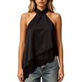 thumbnail image 2 of IUYRTFE Women's Halter Neck Satin Lace Trim Top Sleeveless Elegant Summer Flowy Blouse, 2 of 5