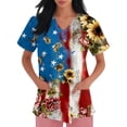 thumbnail image 4 of 4th of July Scrub Tops for Women Casual Short Sleeve USA Flag Print Scrub Shirts V Neck USA 250th Anniversary Patriotic Scrubs Medical Nurse Workwear Nursing Uniform with Pockets Blue XL, 4 of 4