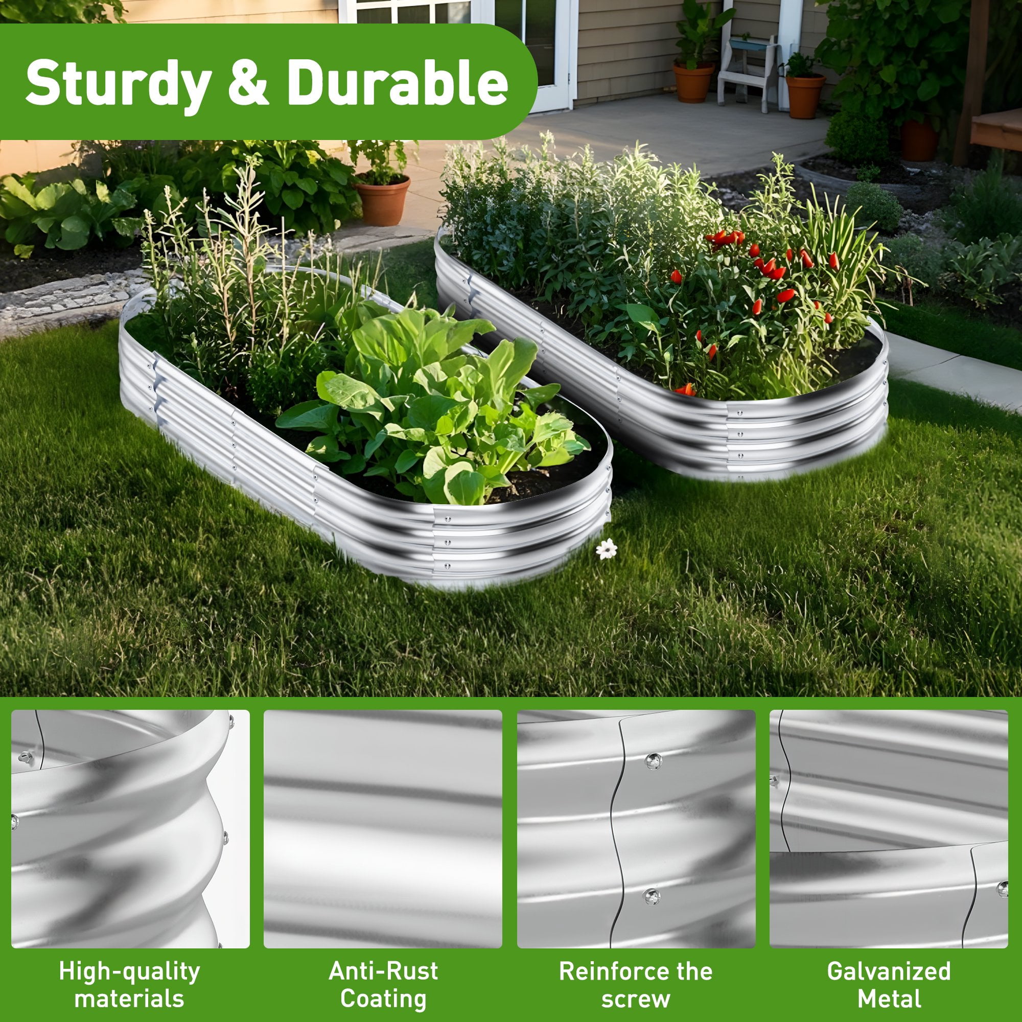 Galvanized Raised Garden Bed, UNTIMATY 8×3×1ft Large Metal Planter Boxes Outdoor, Metal Garden Bed Planter for Vegetables Flowers Herb