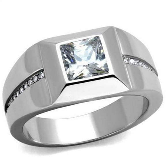 Alamode TK1916-13 Men High Polished Stainless Steel Ring with AAA Grade CZ in Clear - Size 13