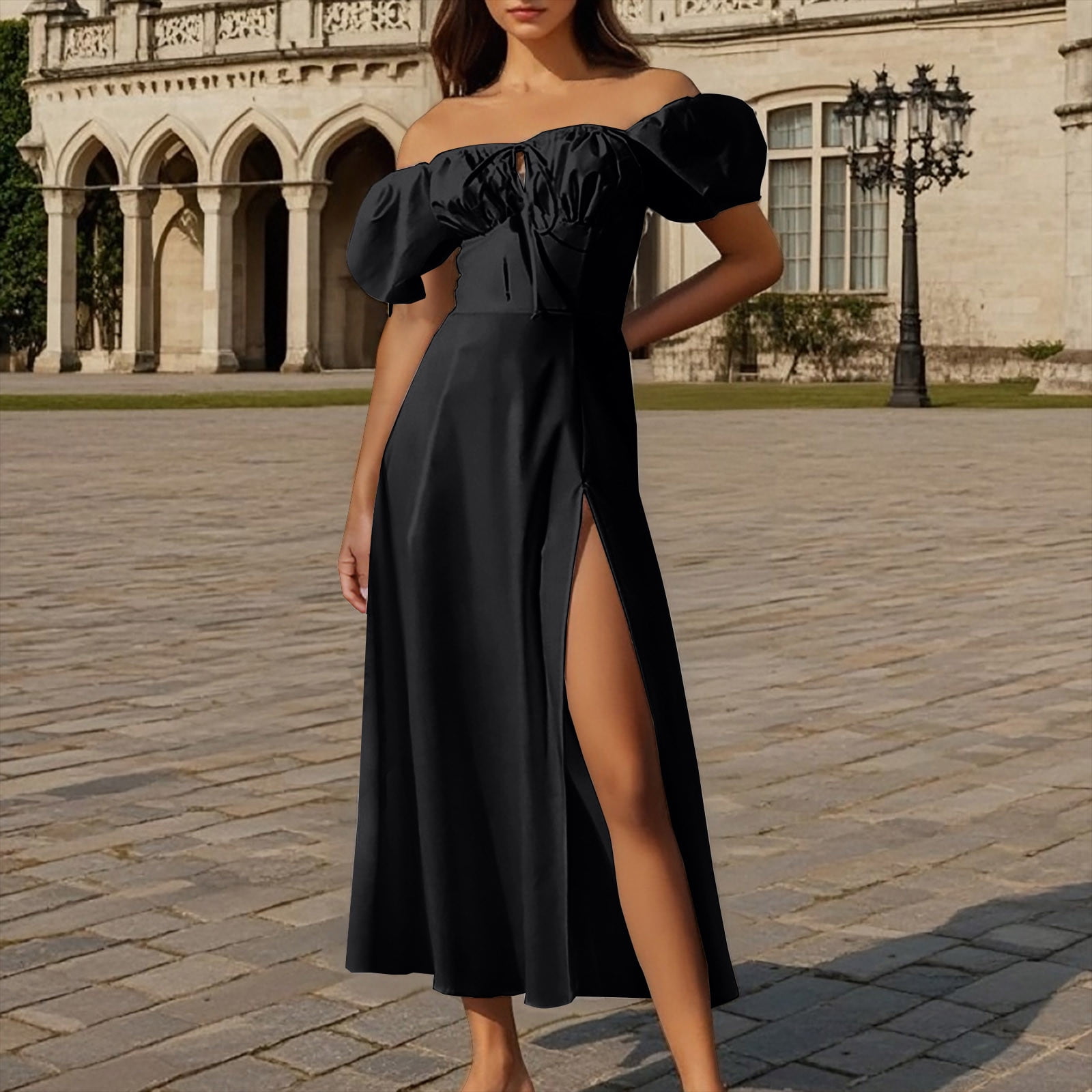 Corally swim ブラックpuff sleeve long dress Corally swim ブラックpuff sleeve long dress Worparsen