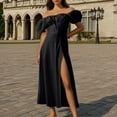 thumbnail image 2 of SMihono Corset Milkmaid Dress Puff Sleeve Midi Dresses for Women Split Dressy Casual Summer Clothes for Beachwear Vacation Black M, 2 of 8