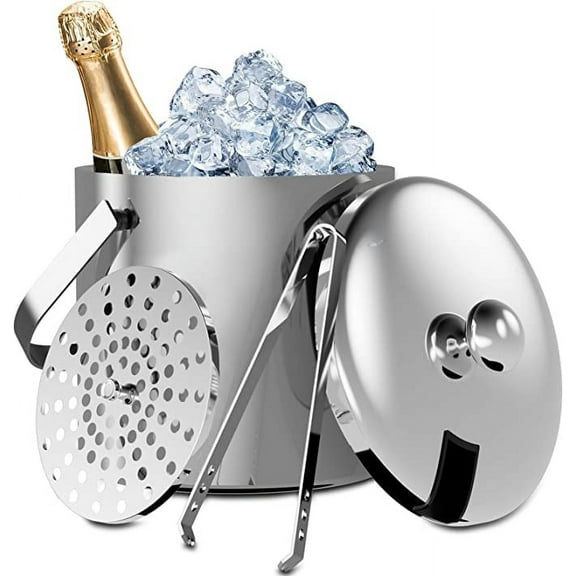 Sunmeyke Small Ice Bucket for Parties and Cocktail Bar(1.7 Quarts), Stainless Steel Insulated Mini Ice Bucket, with Ice Tongs and Lid Cover with Sealing Silicone