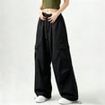 thumbnail image 3 of MexChoioe Womens Elastic Waist Drawstring Wide Leg Cargo Pants Adjustable Cuff Multi Pocket Outdoor Cargo Trousers, 3 of 6