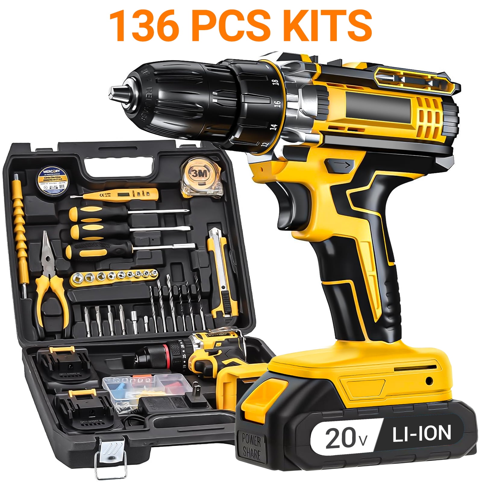 Shinylink 21V Brushless Compact Drill Tool Set, 400N.m Cordless