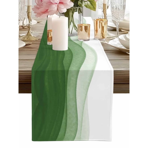 Table Runner Ombre Green Waves Table Runners Abstract Gradient Color Cotton Linen Dresser Scarf Kitchen Dining Table Decor for Home Dinner Party Decor 13x90 Inch