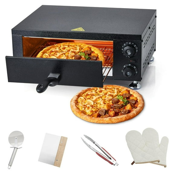 Pinypikaka Electric Pizza Oven, 12" Countertop Pizza Oven with 0-60 Minutes Timer, Pizza Maker Machine for Home and Commercial with Gloves, Clip & Pizza Roller