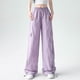 thumbnail image 3 of Pantalones cargo de mujer de cintura media y pierna ancha con bolsillos laterales - Ropa urbana elástica y holgada para viajar - Puños con cordón ajustable en los tobillos, poliéster, para todas la, 3 of 7