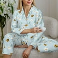 thumbnail image 5 of KLL Bee Flower Print Women's Long Sleeve Pajamas with Pants Sleepwear Loungewear 2 Set-X-Large, 5 of 7