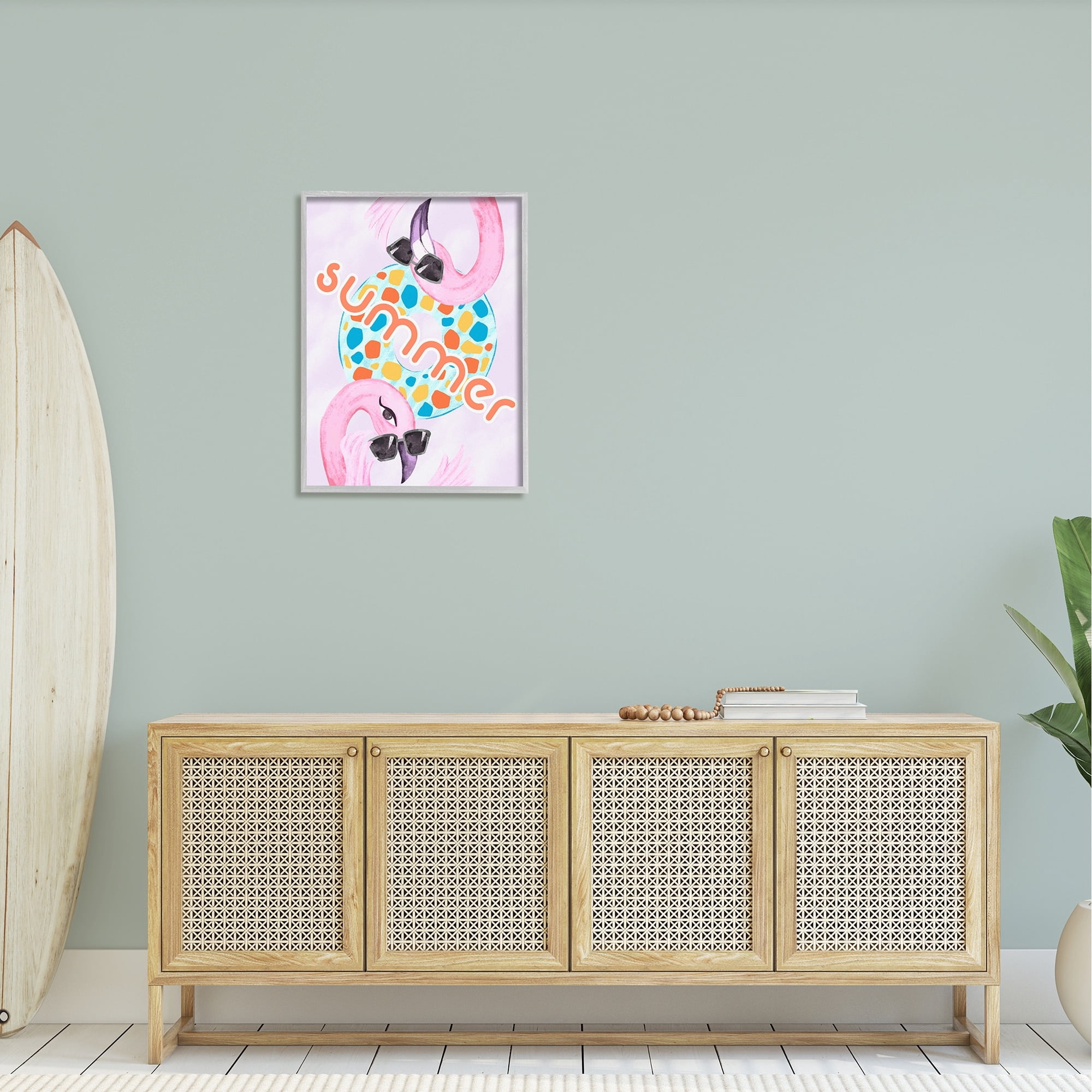 Stupell Industries Pink Summer Flamingos Pool Float Tropical Sunglasses Graphic Art Gray Framed Art Print Wall Art, Design by Ziwei Li