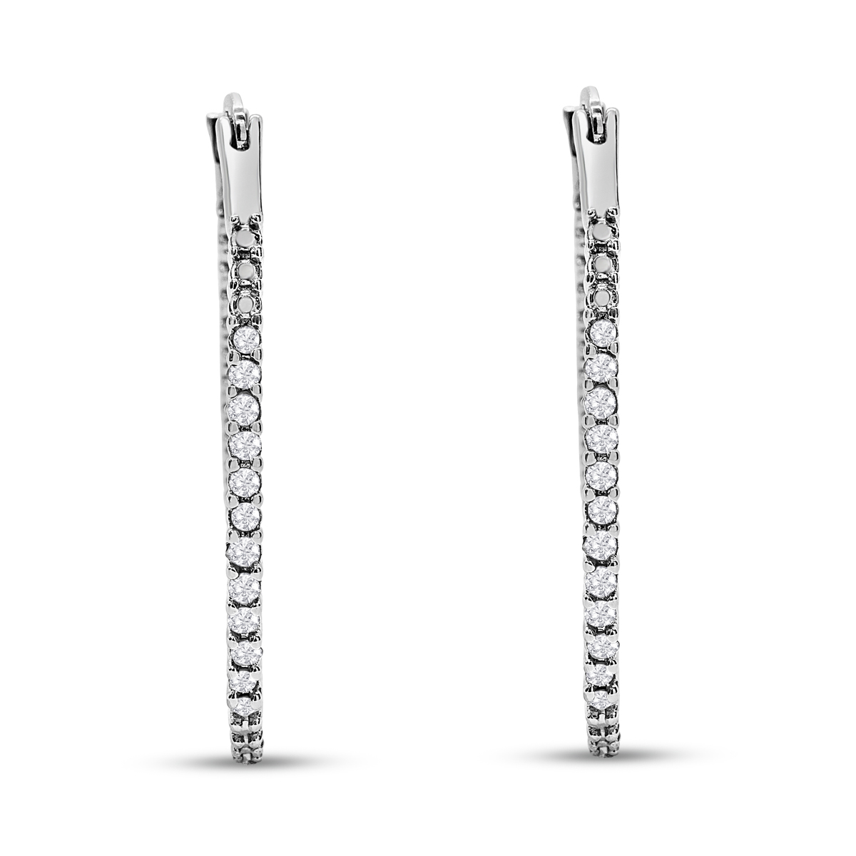 SuperJeweler 1/4 Carat Diamond Hoop Earrings In Rhodium Plated, 1 Inch For Women