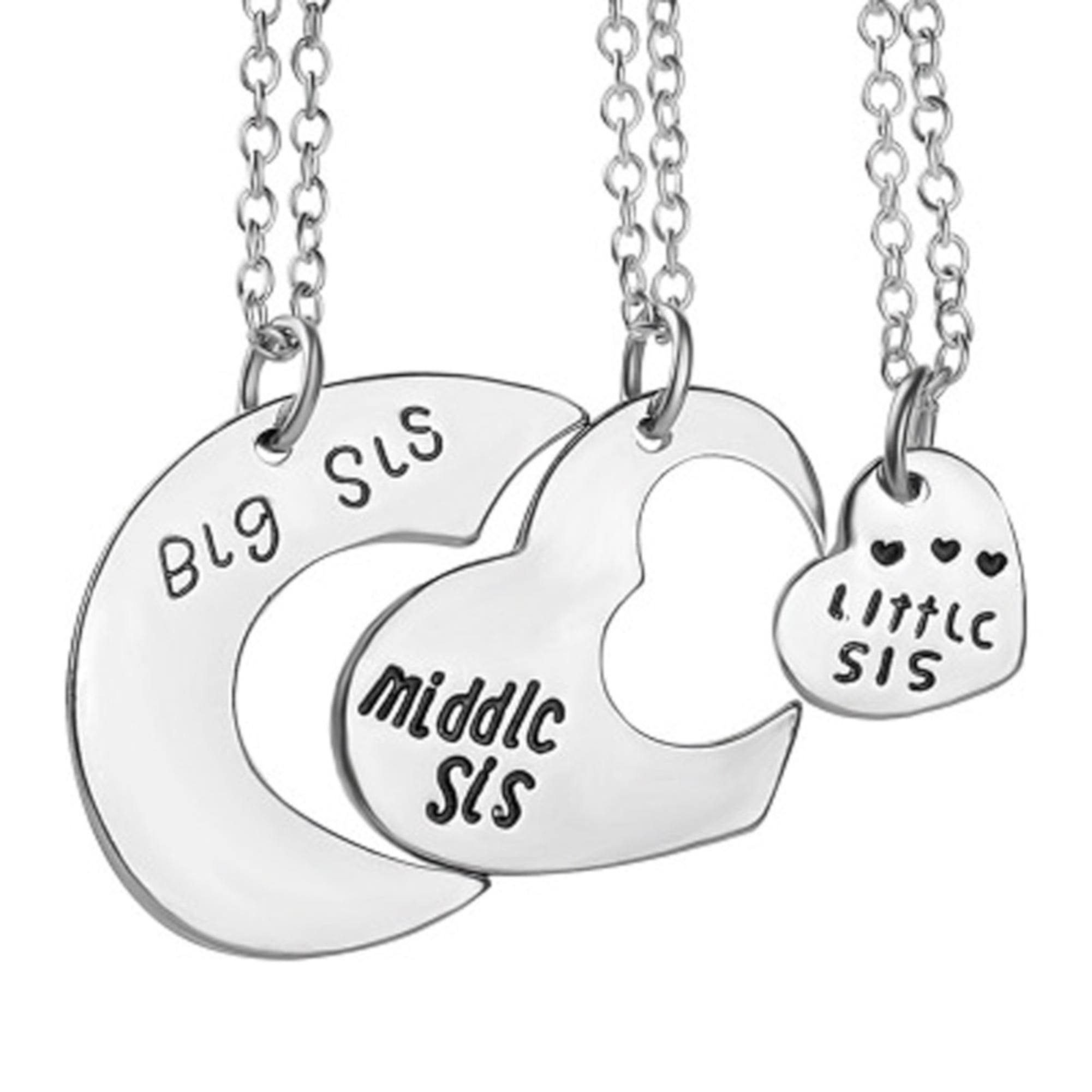 3 Pcs Big Middle Little Sister Anti Tarnished Best Friend Silvertone