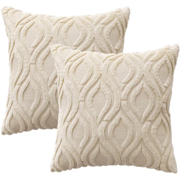 Wehilion 2pcs Throw Pillow Covers , Soft Plush Faux Wool Couch Pillow Covers Set of 2 Decorative Farmhouse Boho Throw Pillows for Sofa Living Room Bed