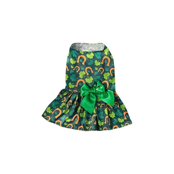 Lucky Clover Dog Dress for St. Patrick's Day, Summer Thin Puppy Skirt for Small Breeds, Comfortable Soft Cat Apparel, Festive Holiday Pet Outfit