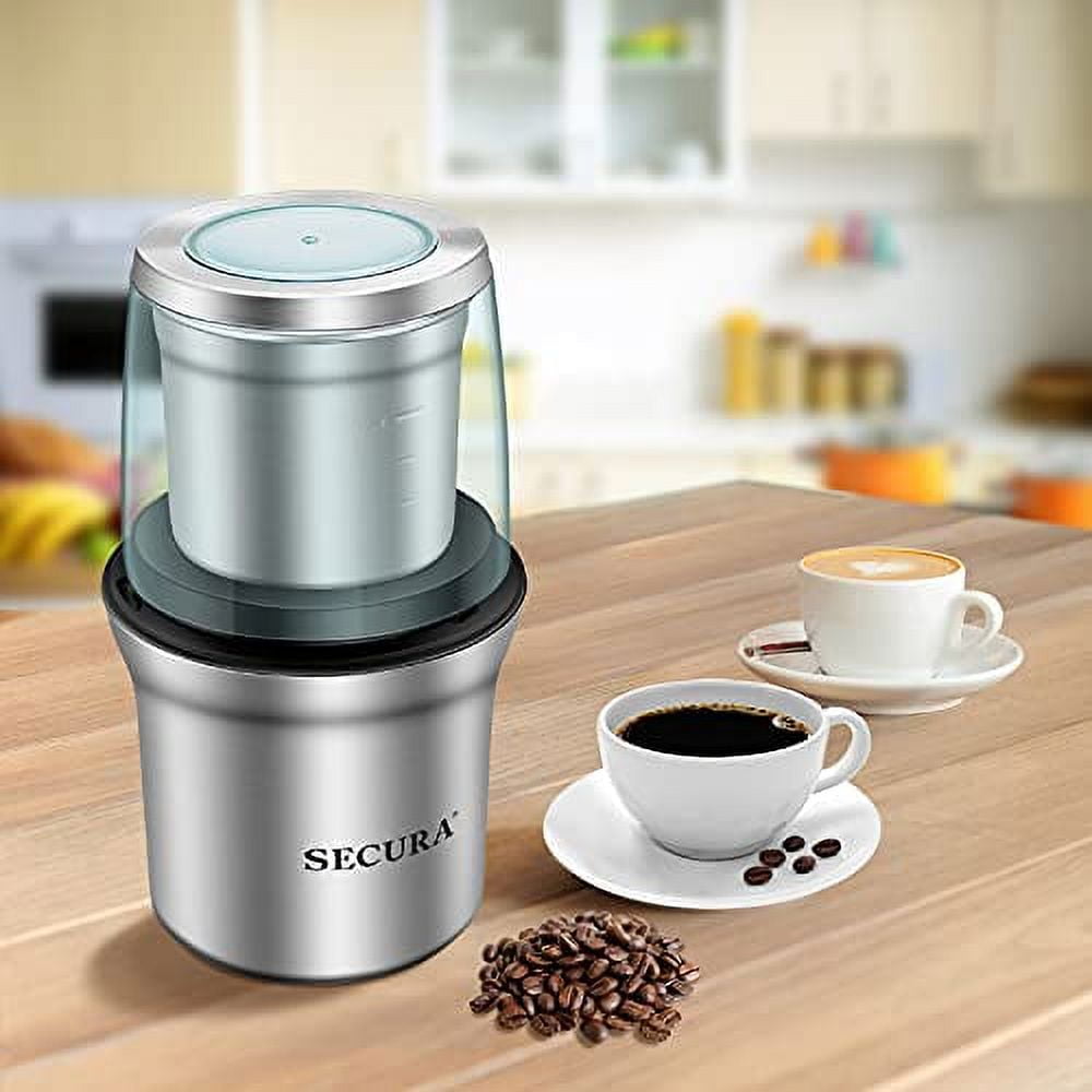 Electric Coffee Grinder and Spice Grinder with 2 Stainless Steel Blades  Removable Bowls