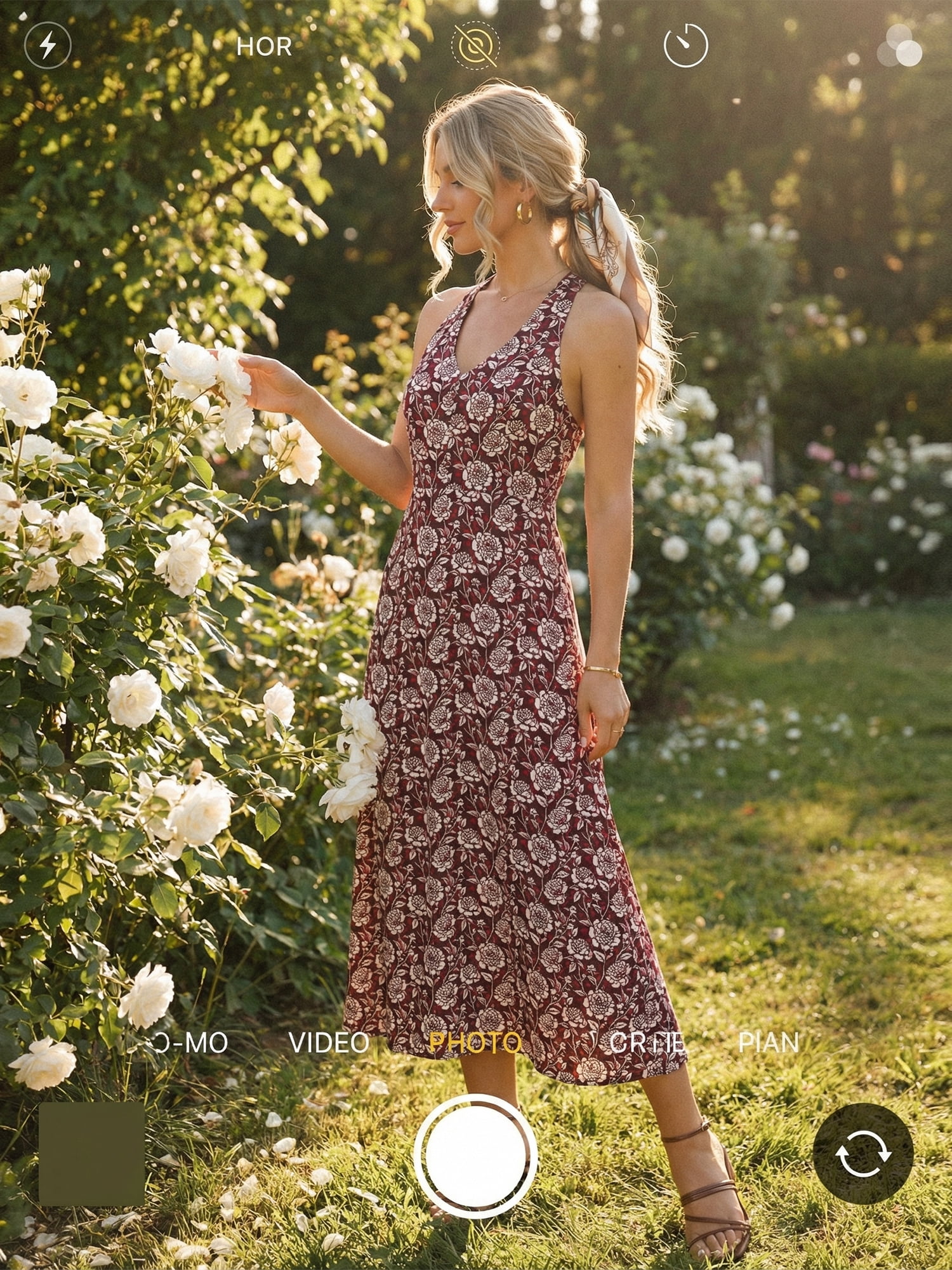 DARING DIVA Women's Halter Sleeveless A-line Maxi Floral Print Casual Sundress XL Red Wine