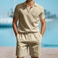 thumbnail image 2 of NAFUU Men's 2 Piece Outfit Mens Summer Suit Loose Casual Breathable Shirt Short Sleeve Shorts Linen Suit Casual Vacation Clothes, 2 of 9