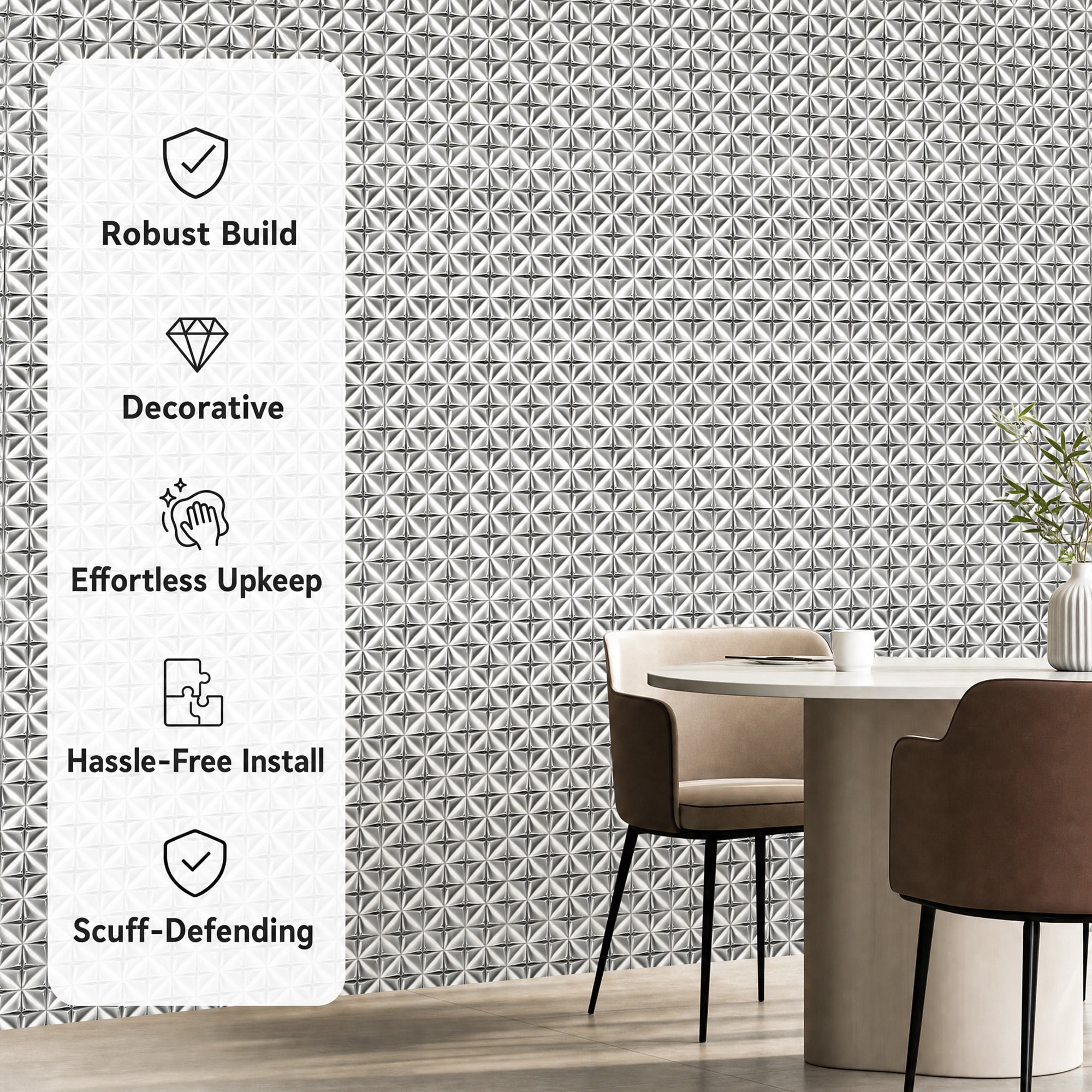 BEAUTYPEAK 5PCS 12"x 12" 3D Wall Panels Metal Wall Decor Panels for Home, Silver