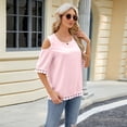 thumbnail image 6 of Zoeecloth Womens Cold Shoulder Shirts Tops S-XXL Summer Short Sleeve Lace Splicing Tees Shirts Casual Crewneck Tunic Strapless T-Shirts, 6 of 8